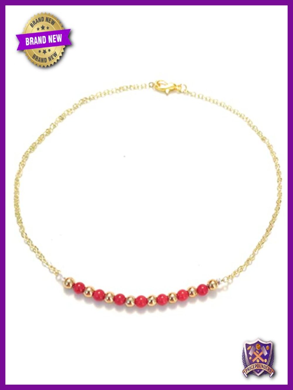 Plus Size 12 Inch Red Coral Gold Plated Anklet Ankle Bracelet